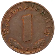 Монета 1 рейхспфенниг 1940 года F Германия (реверс)
