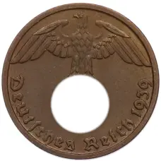 Монета 1 рейхспфенниг 1939 года D Германия (аверс)