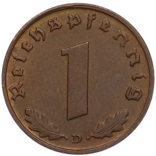 Монета 1 рейхспфенниг 1939 года D Германия (реверс)