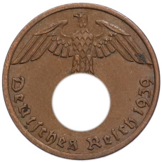 Монета 1 рейхспфенниг 1939 года A Германия (аверс)