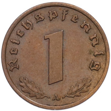 Монета 1 рейхспфенниг 1939 года A Германия (реверс)