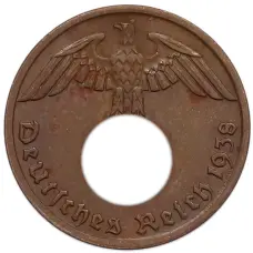 Монета 1 рейхспфенниг 1938 года A Германия (аверс)
