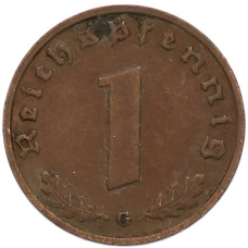 Монета 1 рейхспфенниг 1937 года G Германия (реверс)