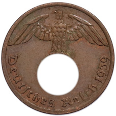 Монета 1 рейхспфенниг 1939 года A Германия (аверс)