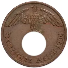 Монета 1 рейхспфенниг 1939 года A Германия (аверс)