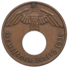 Монета 1 рейхспфенниг 1938 года A Германия (аверс)