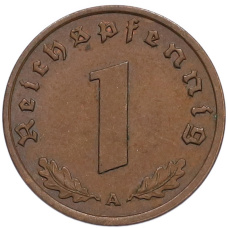 Монета 1 рейхспфенниг 1938 года A Германия (реверс)