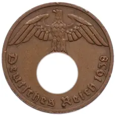 Монета 1 рейхспфенниг 1938 года A Германия (аверс)