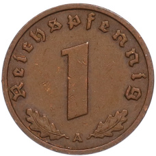 Монета 1 рейхспфенниг 1938 года A Германия (реверс)