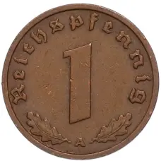 Монета 1 рейхспфенниг 1938 года A Германия (реверс)