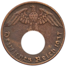 Монета 1 рейхспфенниг 1937 года A Германия (аверс)