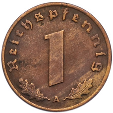 Монета 1 рейхспфенниг 1937 года A Германия (реверс)