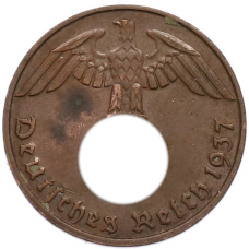Монета 1 рейхспфенниг 1937 года D Германия (аверс)