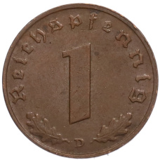 Монета 1 рейхспфенниг 1937 года D Германия (реверс)
