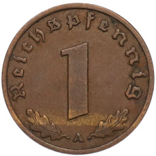 Монета 1 рейхспфенниг 1937 года A Германия (реверс)