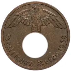 Монета 1 рейхспфенниг 1939 года A Германия (аверс)