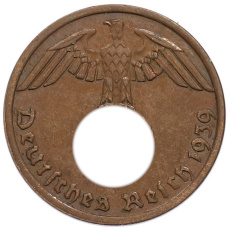Монета 1 рейхспфенниг 1939 года A Германия (аверс)