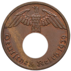 Монета 1 рейхспфенниг 1939 года A Германия (аверс)