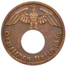 Монета 1 рейхспфенниг 1939 года D Германия (аверс)