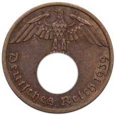 Монета 1 рейхспфенниг 1939 года A Германия (аверс)