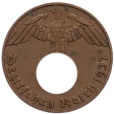 Монета 1 рейхспфенниг 1937 года J Германия (аверс)
