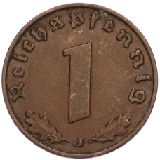 Монета 1 рейхспфенниг 1937 года J Германия (реверс)