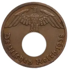 Монета 1 рейхспфенниг 1938 года D Германия (аверс)