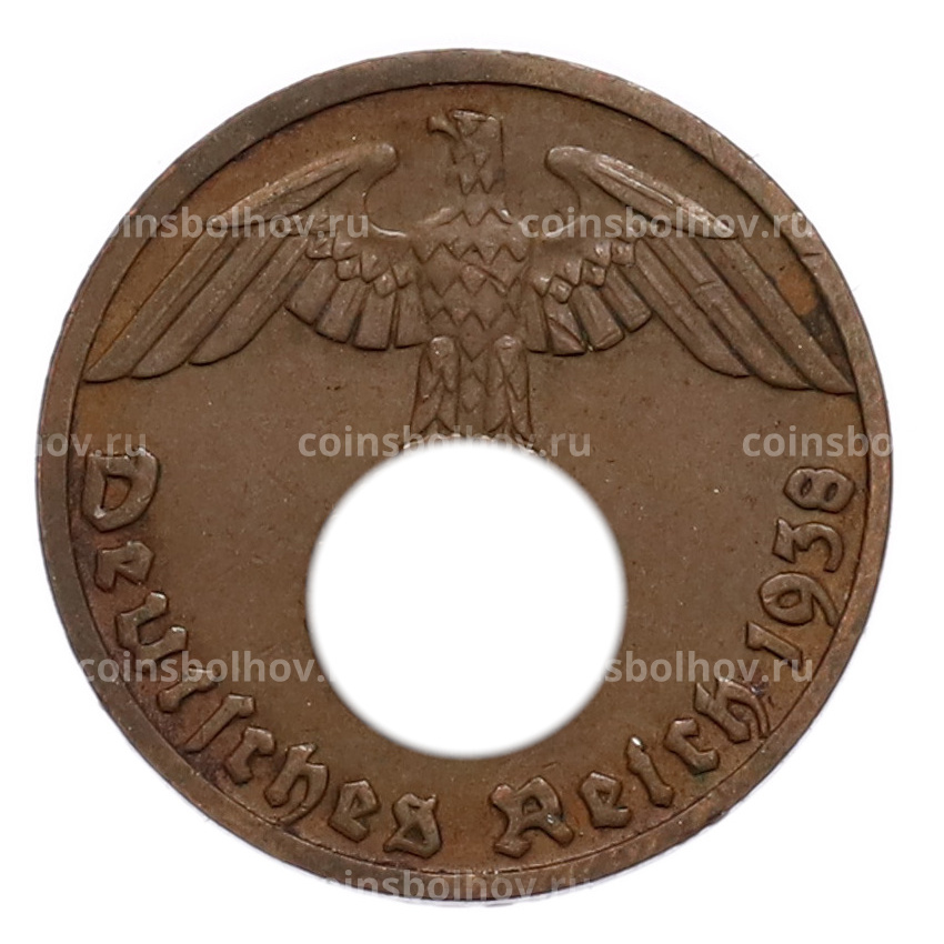 Монета 1 рейхспфенниг 1938 года D Германия