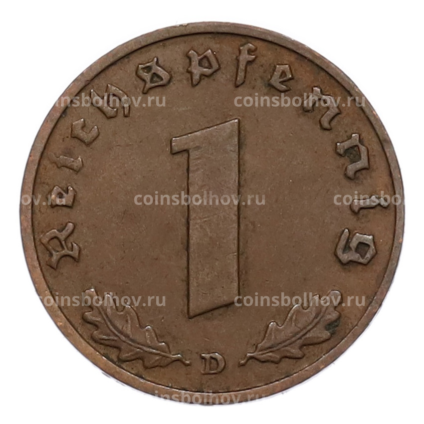 Монета 1 рейхспфенниг 1938 года D Германия (вид 2)