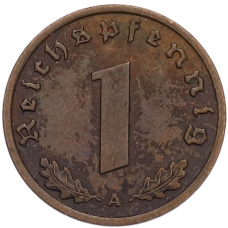 Монета 1 рейхспфенниг 1938 года A Германия (реверс)