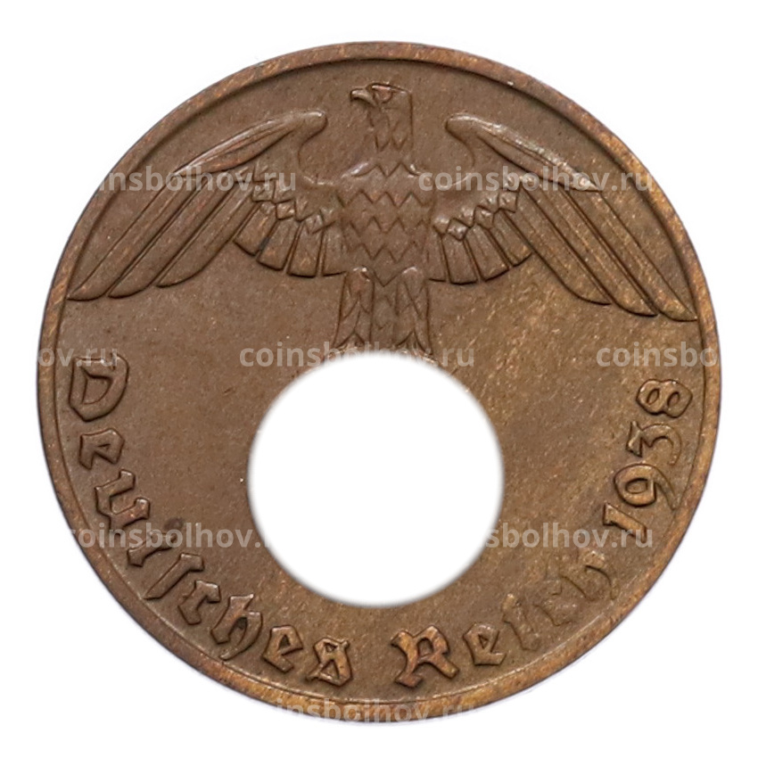 Монета 1 рейхспфенниг 1938 года J Германия
