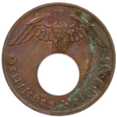 Монета 1 рейхспфенниг 1938 года E Германия (аверс)
