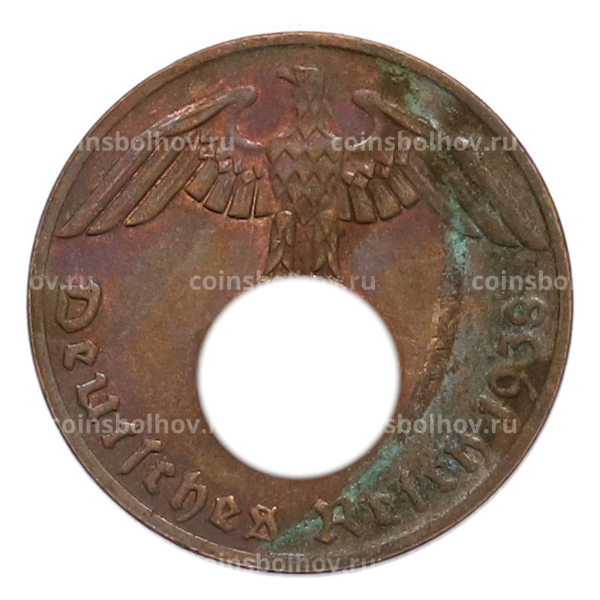 Монета 1 рейхспфенниг 1938 года E Германия
