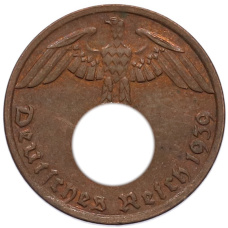 Монета 1 рейхспфенниг 1939 года G Германия (аверс)