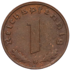 Монета 1 рейхспфенниг 1939 года G Германия (реверс)