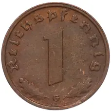 Монета 1 рейхспфенниг 1939 года G Германия (реверс)
