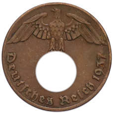 Монета 1 рейхспфенниг 1937 года A Германия (аверс)