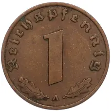 Монета 1 рейхспфенниг 1937 года A Германия (реверс)