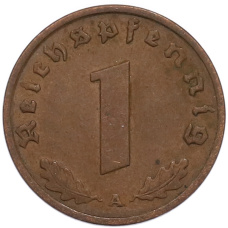Монета 1 рейхспфенниг 1938 года A Германия (реверс)