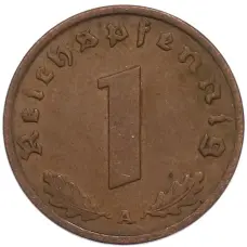 Монета 1 рейхспфенниг 1938 года A Германия (реверс)