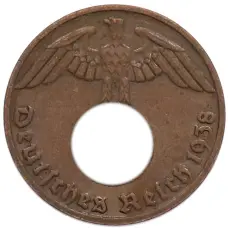 Монета 1 рейхспфенниг 1938 года E Германия (аверс)