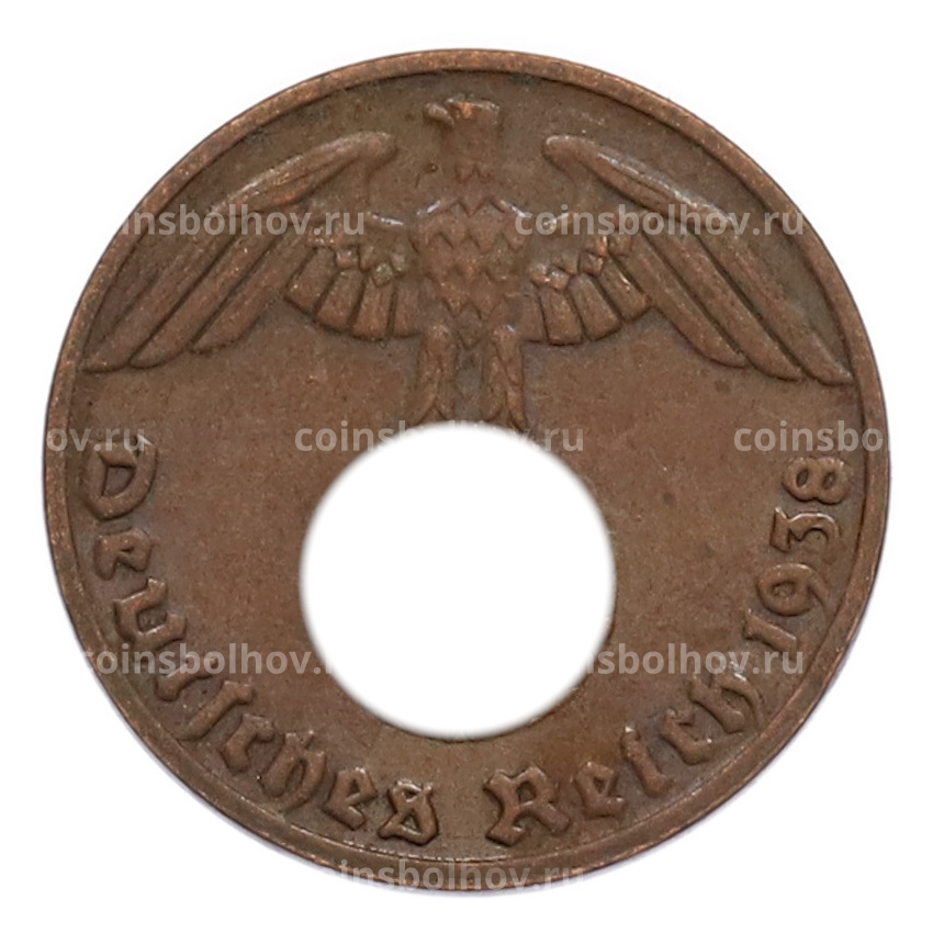 Монета 1 рейхспфенниг 1938 года E Германия
