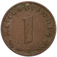 Монета 1 рейхспфенниг 1938 года E Германия (реверс)