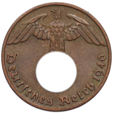 Монета 1 рейхспфенниг 1940 года J Германия (аверс)