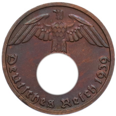 Монета 1 рейхспфенниг 1939 года D Германия (аверс)