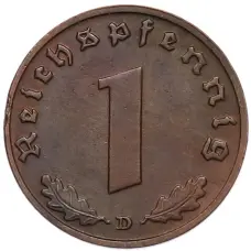 Монета 1 рейхспфенниг 1939 года D Германия (реверс)