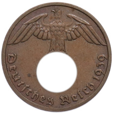 Монета 1 рейхспфенниг 1939 года E Германия (аверс)
