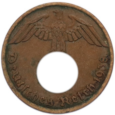 Монета 1 рейхспфенниг 1938 года A Германия (аверс)
