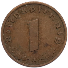 Монета 1 рейхспфенниг 1938 года A Германия (реверс)
