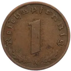 Монета 1 рейхспфенниг 1938 года A Германия (реверс)
